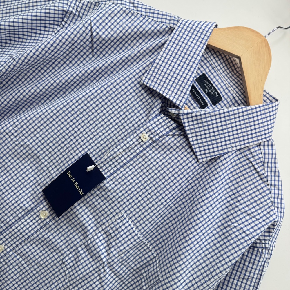 Year In Year Out Button Down 2XL Blue Gingham Wrinkle Free Shirt